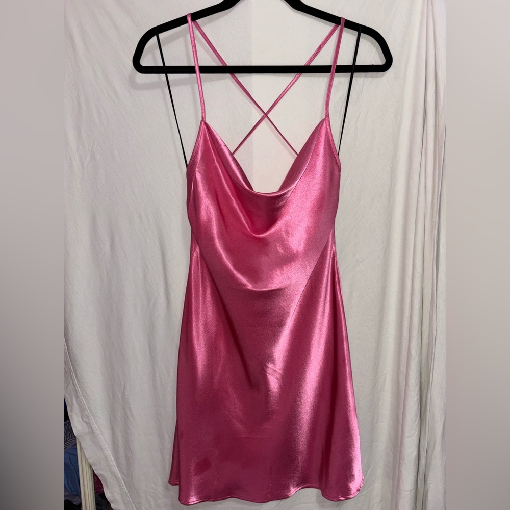 Pink Satin Cowl Back Mini Dress